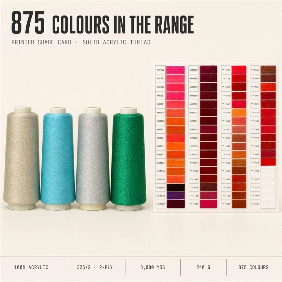 Low MOQ Acrylic Embroidery Thread | 1 Roll, 3 Day Dispatch Low MOQ Acrylic Embroidery Thread | 1 Roll, 3 Day Dispatch